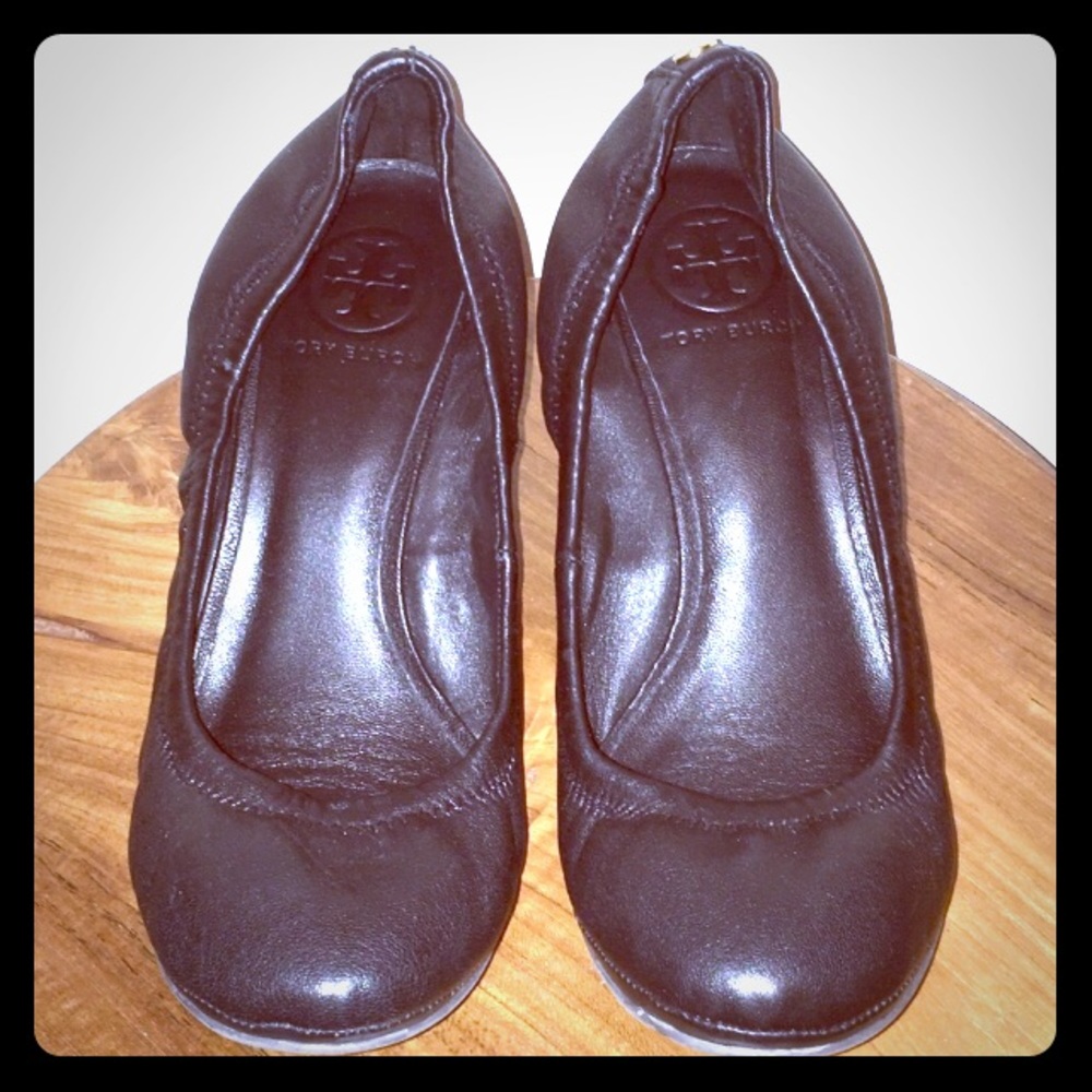 Tory Burch soft black leather wedge heels 7.5